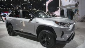 The Toyota Motor Corp. RAV4 XSE hybrid vehicle is displayed during the 2018 New York International Auto Show