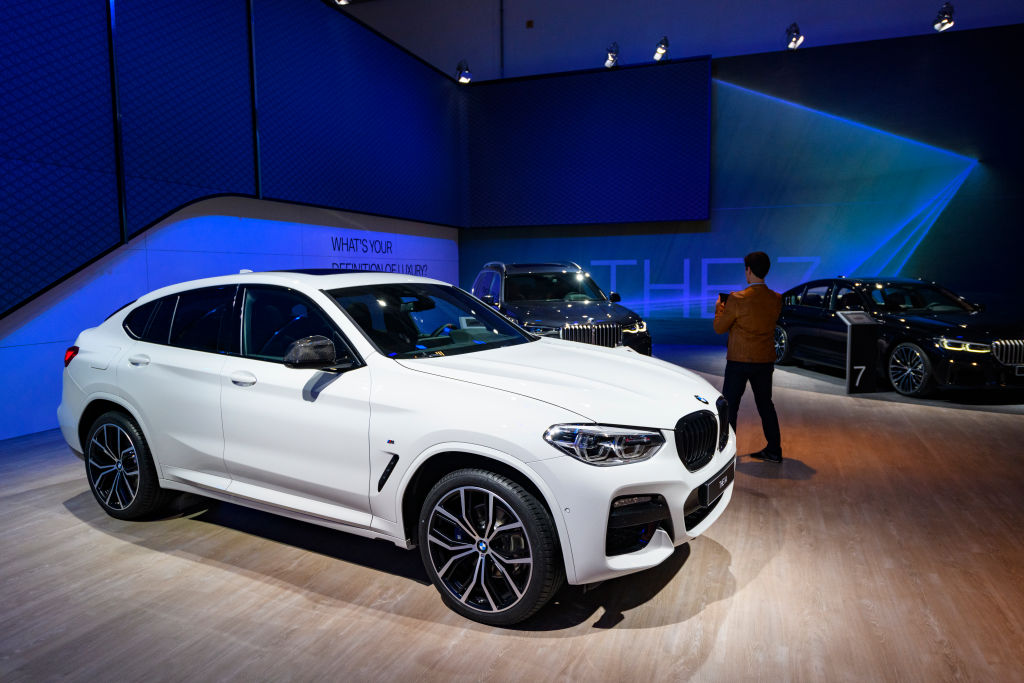 A white BMW X5 on display