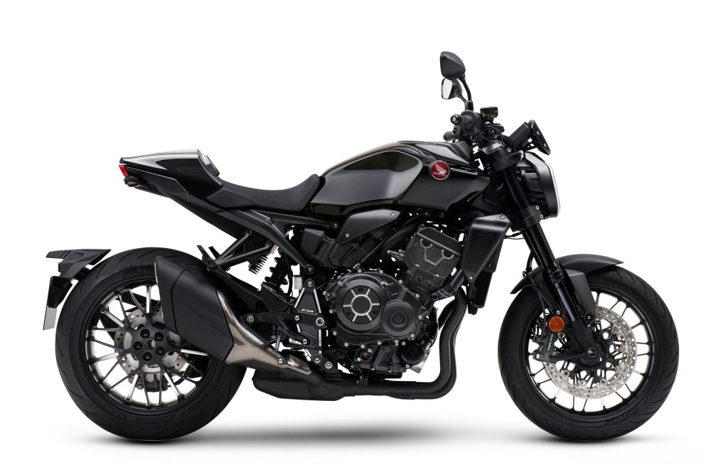 The side view of the black 2021 Honda CB1000R Black Edition