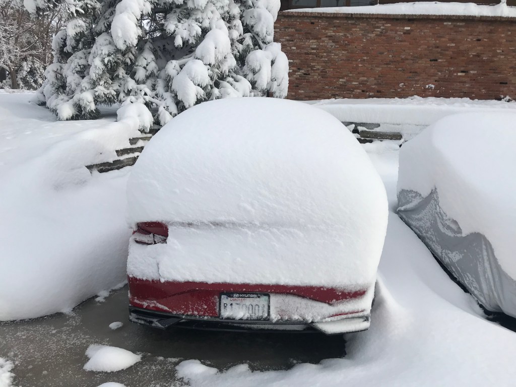 2021 Hyundai Elantra covered in snow