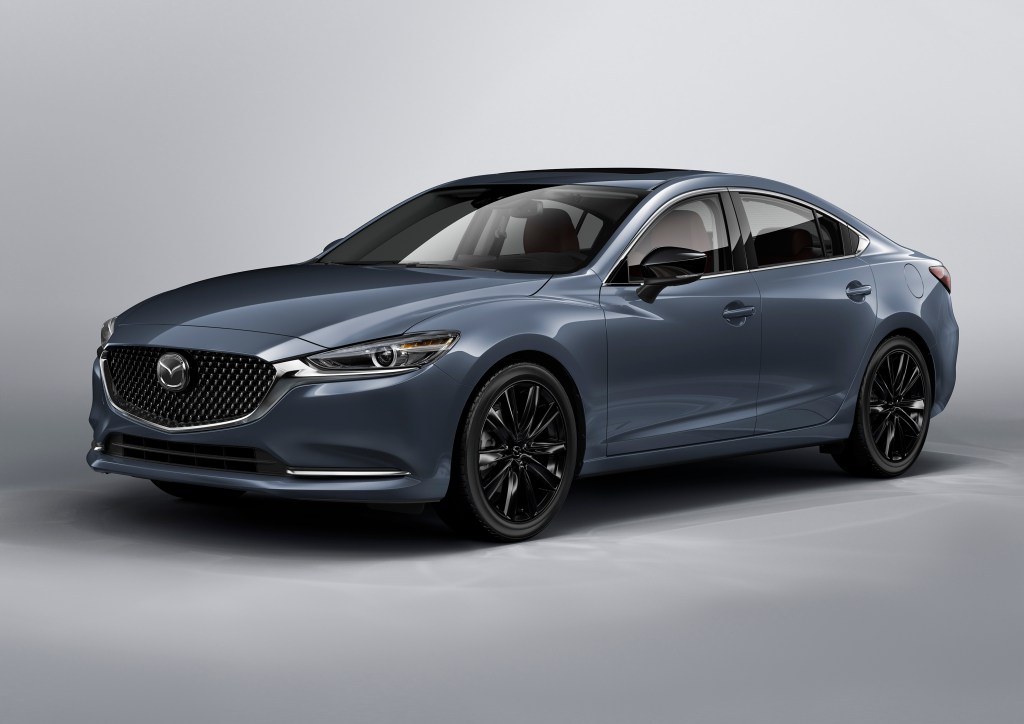 The 2021 Mazda6 set up in front of a gray background for a photoshoot