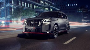 An image of a 2021 Nissan Patrol Nismo out on the road.