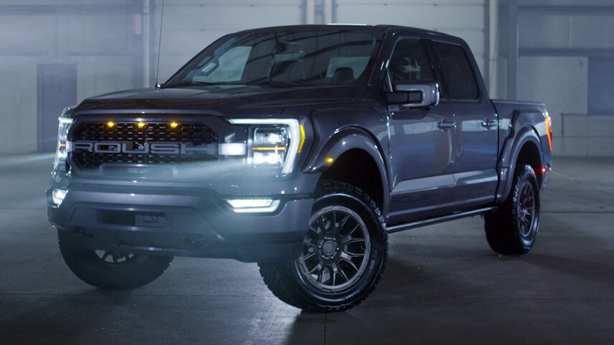 2021 Roush Ford F-150 parked in a dark smokey room