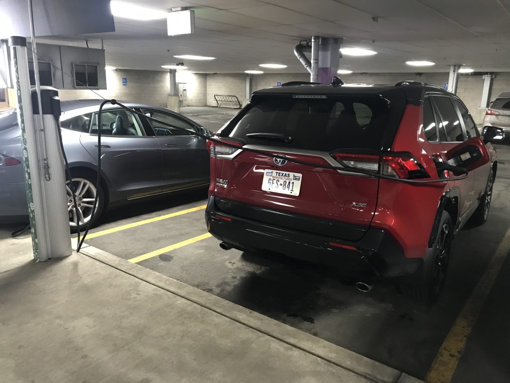The 2021 Toyota RAV4 Prime hooked up a ChargePoint charger