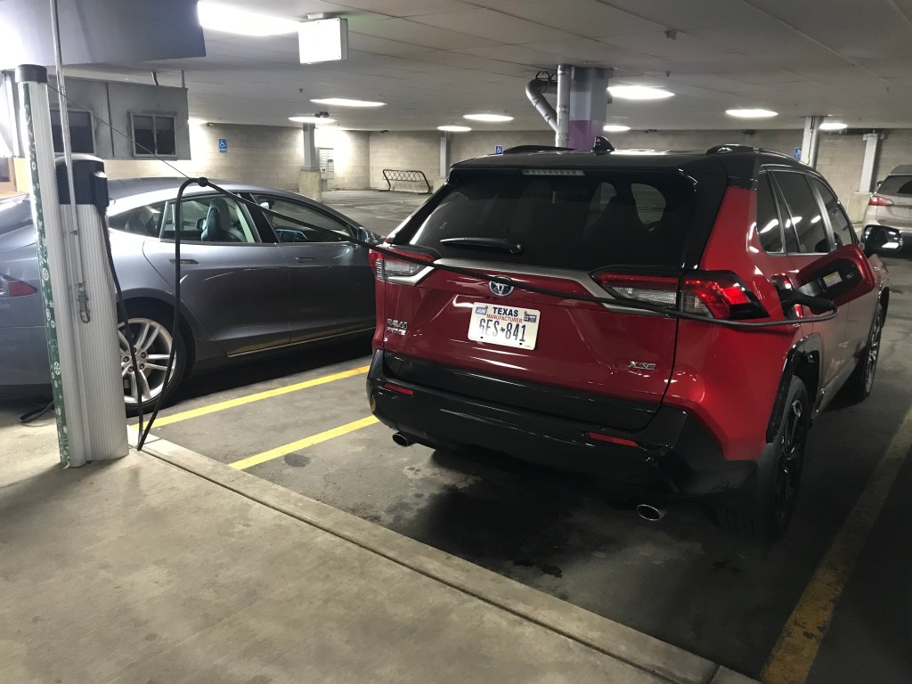 The 2021 Toyota RAV4 Prime hooked up a ChargePoint charger