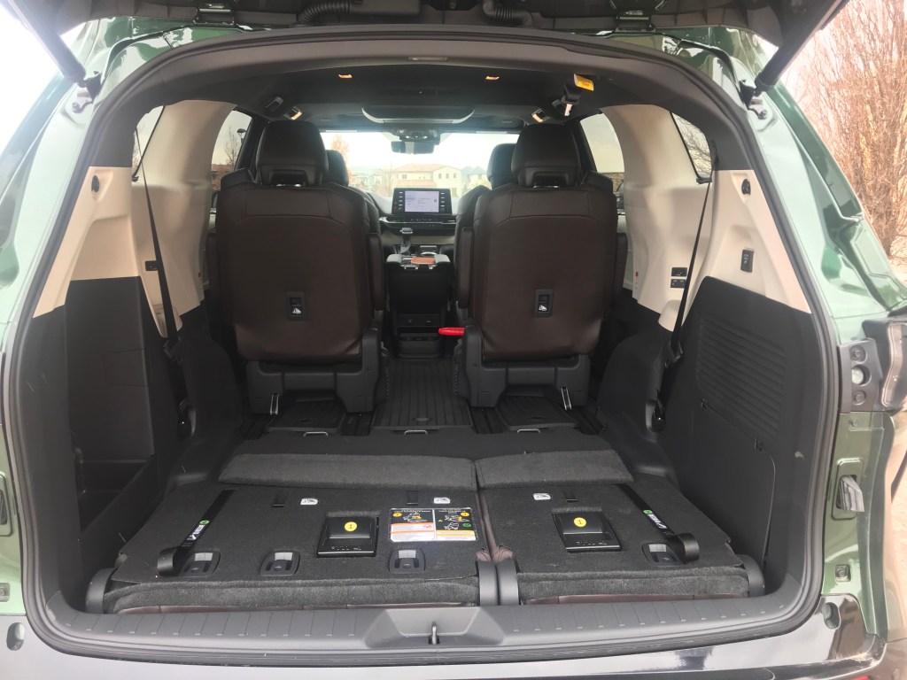 An interior shot of the 2021 Toyota Sienna cargo room with seats folded