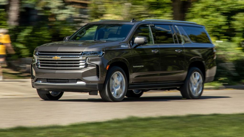 The 2021 Chevy Suburban driving on the street. The diesel version is officially the most fuel-efficient  SUV that is 4wd and fullsize 
