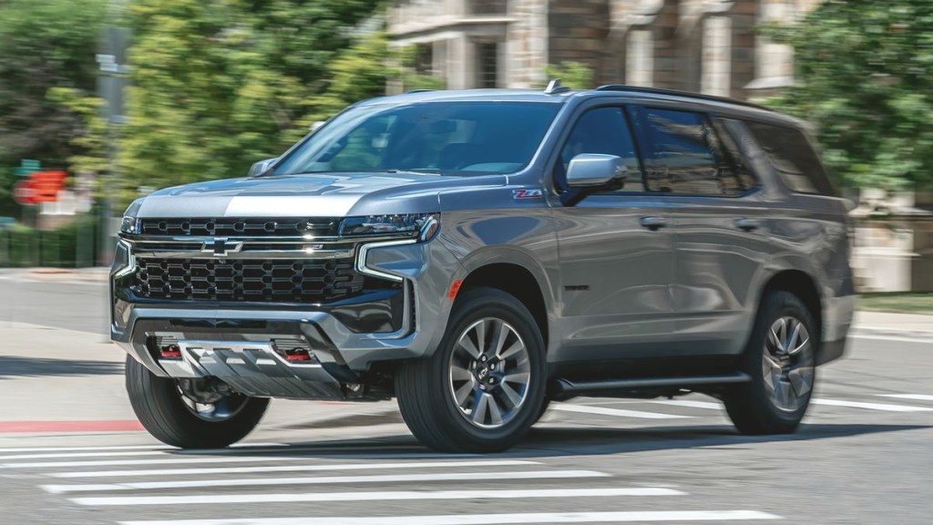 The 2021 Chevy Tahoe z71 driving on the street