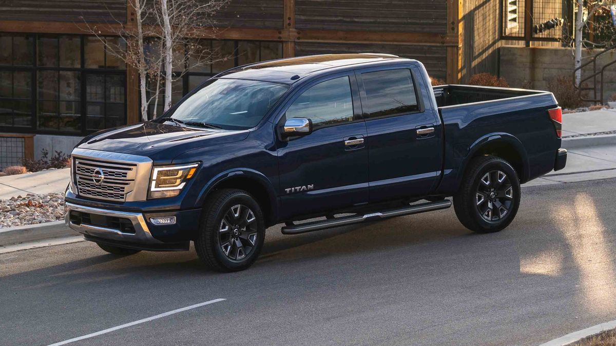 The 2021 Nissan Titan parked on the street