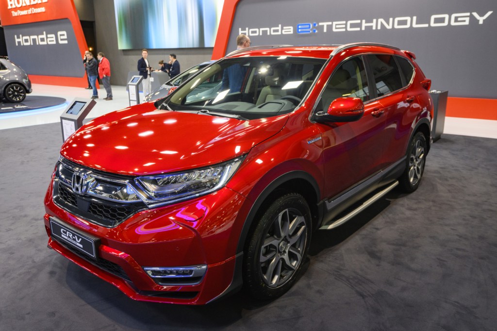 A red Honda CR-V sits on display at an event