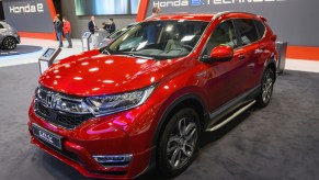 A red Honda CR-V sits on display at an event