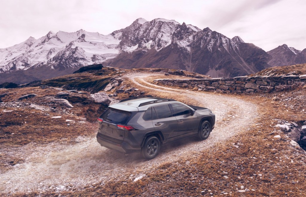 A 2021 Toyota RAV4 TRD Off Road traveling on a dirt pathway