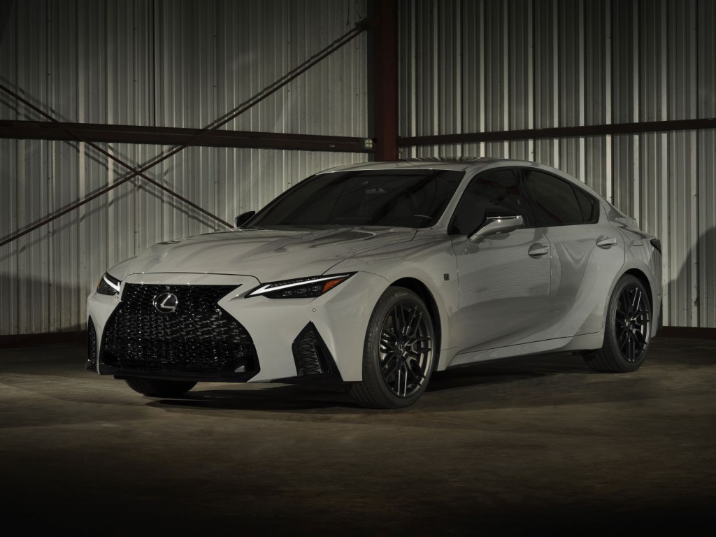 A gray 2022 Lexus IS500 F Sport Performance Launch Edition in a warehouse