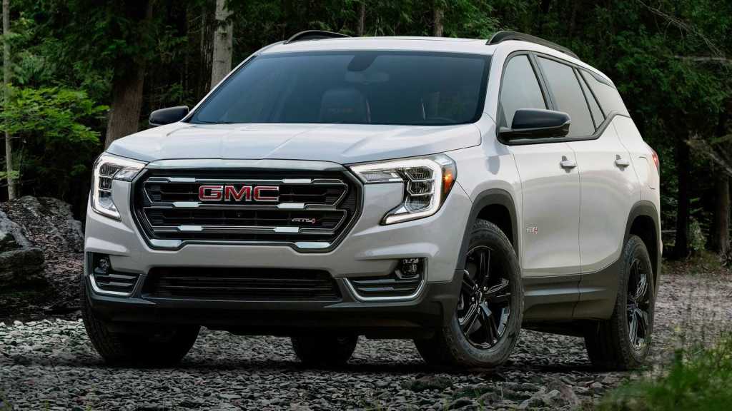 The 2022 GMC Terrain AT4 parked in gravel 