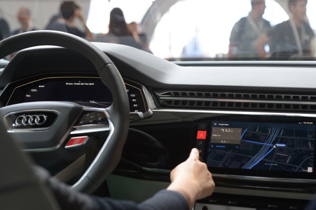 The cockpit of an Audi Q8 prototype with an infotainment system - which runs on the Android operating system.
