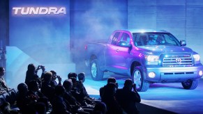 A older model Toyota Tundra pickup truck on display