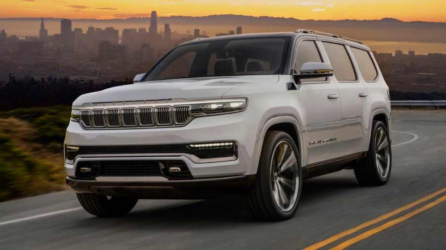 A 2022 Jeep Grand Wagoneer Concept driving on the road