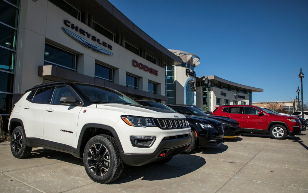 FCA vehicles are seen at a dealership in Glenview, Illinois, the United States, on March 3, 2021. Fiat Chrysler Automobiles NV FCA raked in 29 million U.S. dollars in net income in 2020