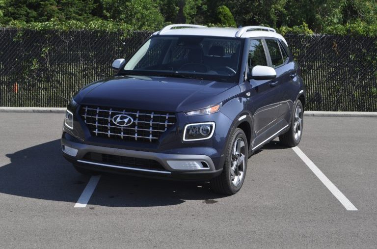 The 2020 Hyundai Venue Denim trim parked in parking lot