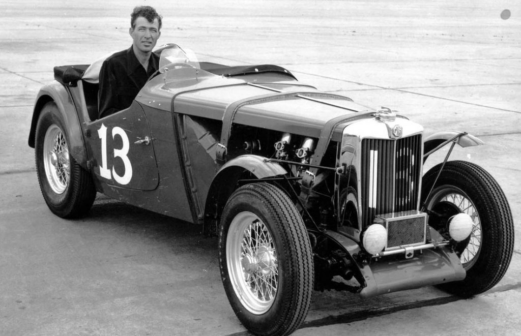 Carroll Shelby in the winning MG-TC he drove for his first race