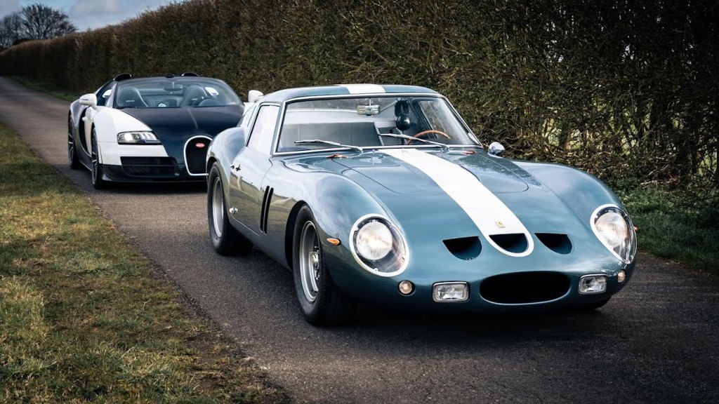 Ferarri 250 GTO and Bugatti Veyron parked next to each other