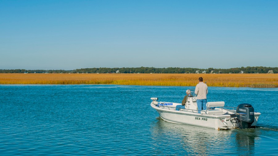 Men in a powerboat on the Intracoastal Waterway at Edisto