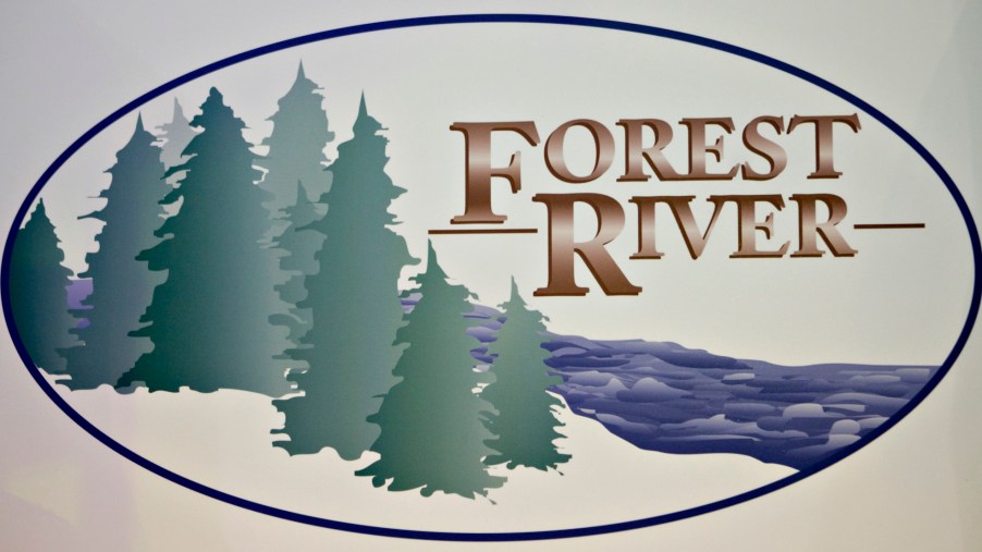 A Forest River logo sits on display on the sidelines of the Berkshire Hathaway annual meeting in Omaha, Nebraska, on Saturday, May 1, 2010.