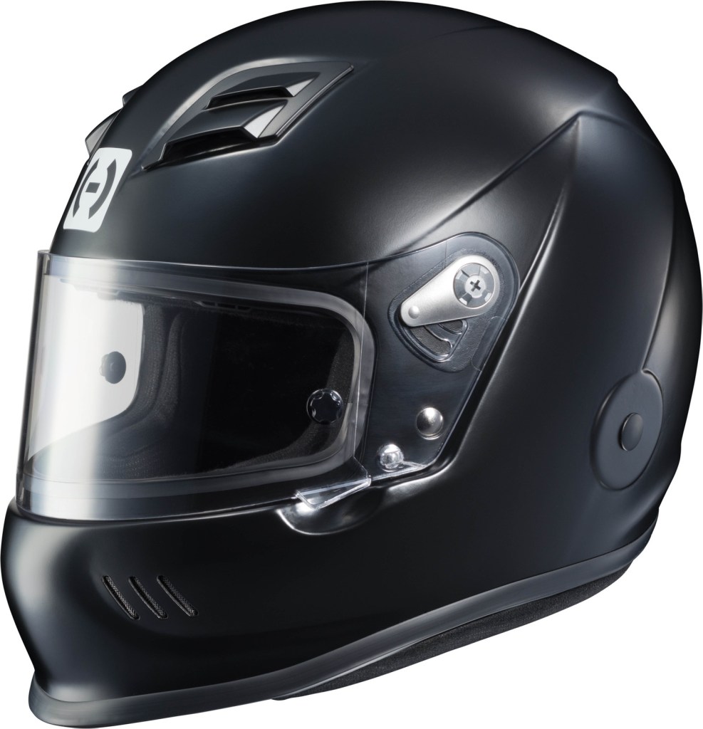 a black HJC H10 full-face helmet 