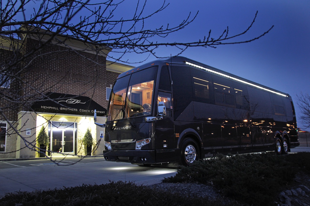 Hemphill Brothers Coach Company's luxury Star Bus RV at night