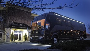 Hemphill Brothers Coach Company's luxury Star Bus RV at night
