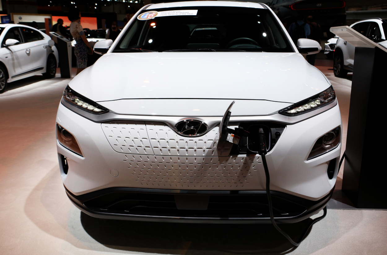 A Hyundai Kona displayed at an auto show