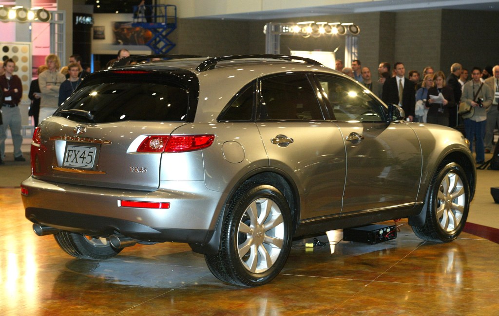 Infiniti FX45 in silver sitting at an autoshow