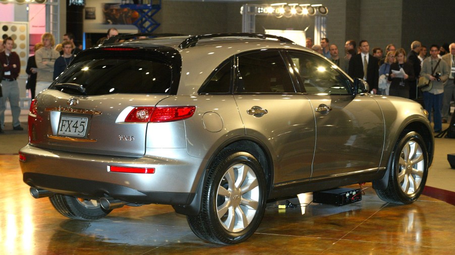 Infiniti FX45 in silver sitting at an autoshow