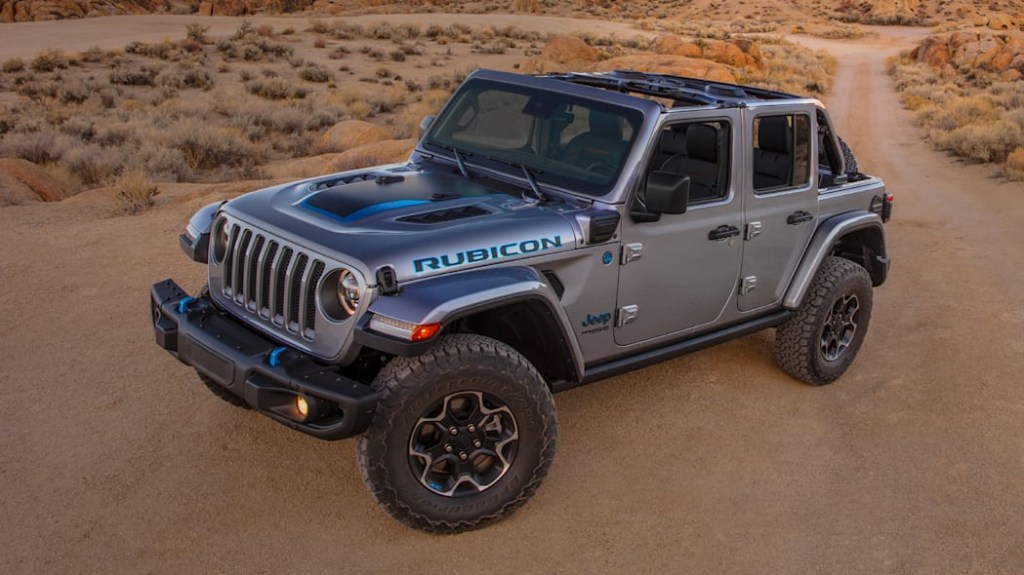 The 2021 Jeep Wrangler 4xe parked in sand 