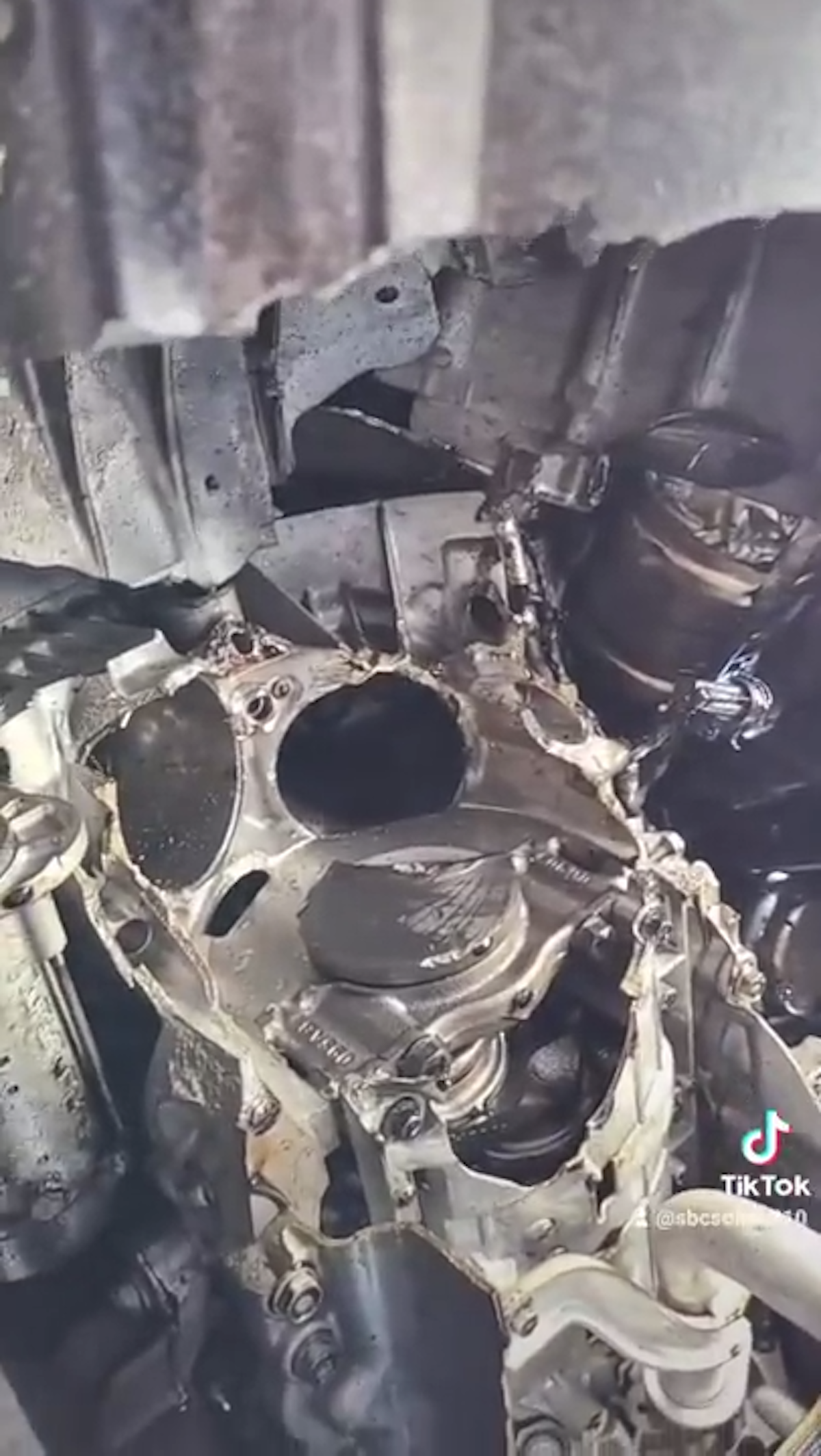 Jeep Wrangler internals after getting completely destroyed after towing while being left in gear