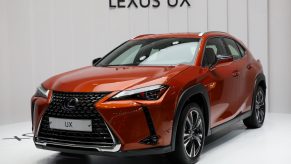 A Toyota Motor Corp. Lexus UX 250h Hybrid vehicle stands on display during the press day of the Seoul Motor Show