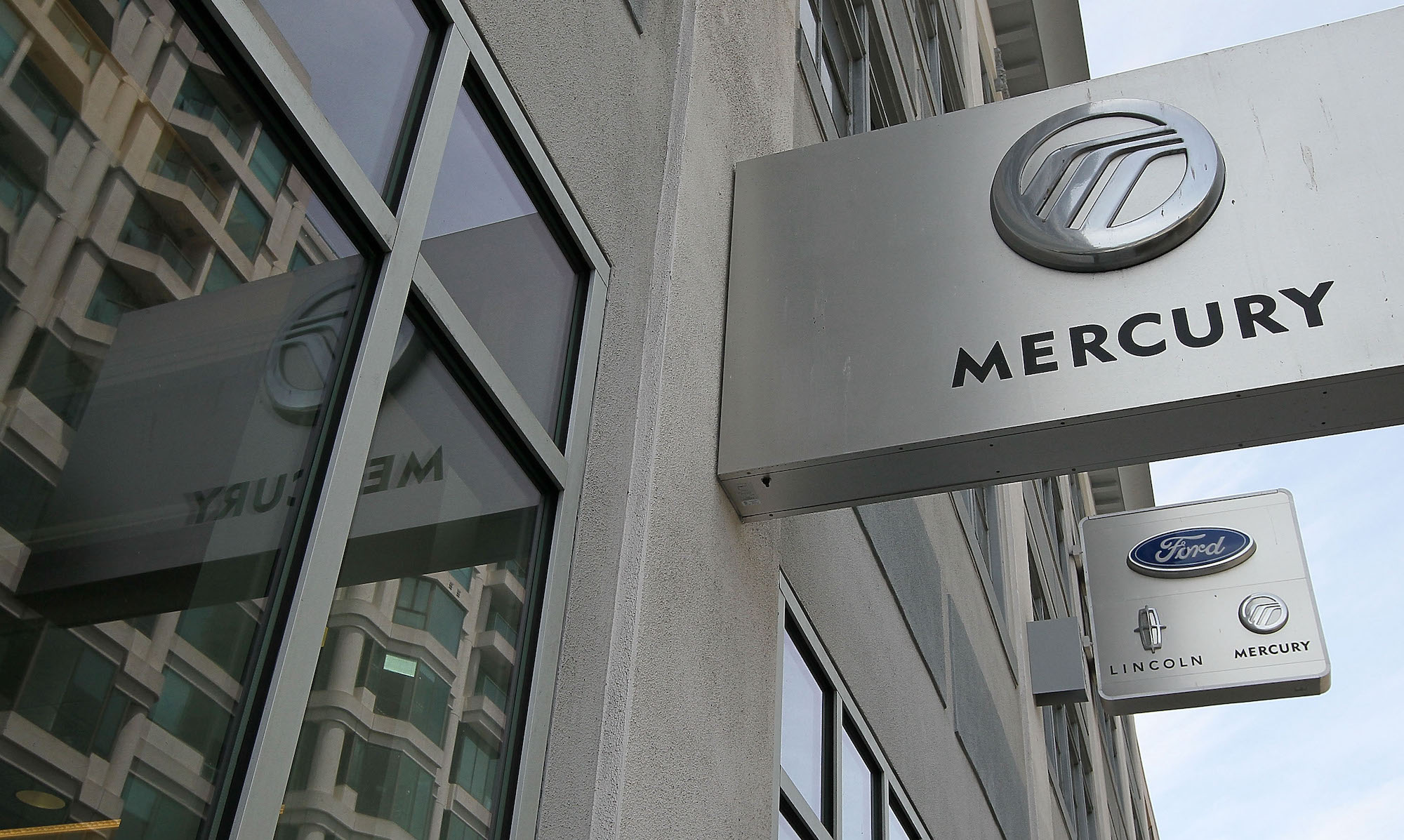 The Mercury logo is displayed on a sign outside San Francisco Ford Lincoln Mercury on June 2, 2010, in San Francisco, California
