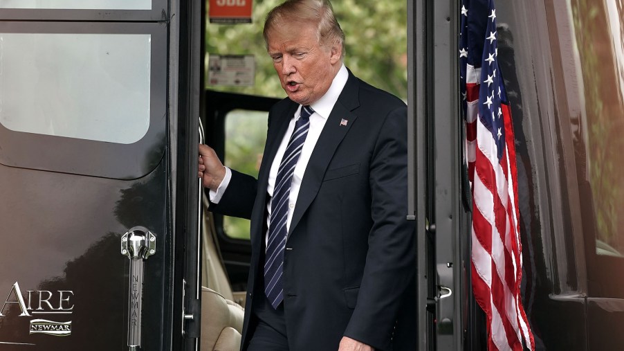 President Donald Trump checks out a Newmar London Aire RV during the Made in America Product Showcase on July 23, 2018, at the White House