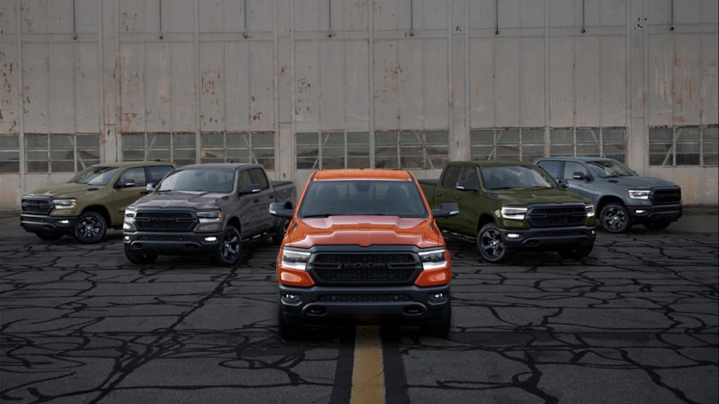 Five Ram 1500 Built to Serve Edition models parked near each other