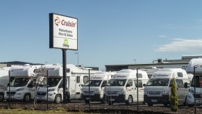 Rental camper vans stand in a parking lot in Hobart, Tasmania, Australia, on Monday, Sept. 21, 2020.