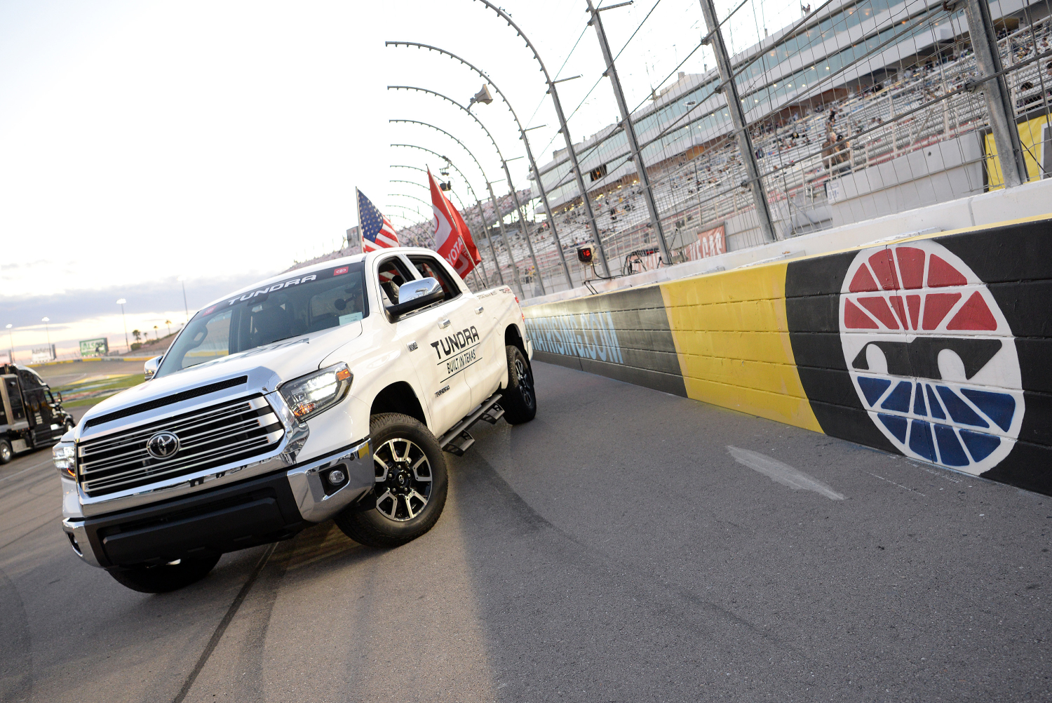 The reliable Toyota Tundra sits on the Nascar track