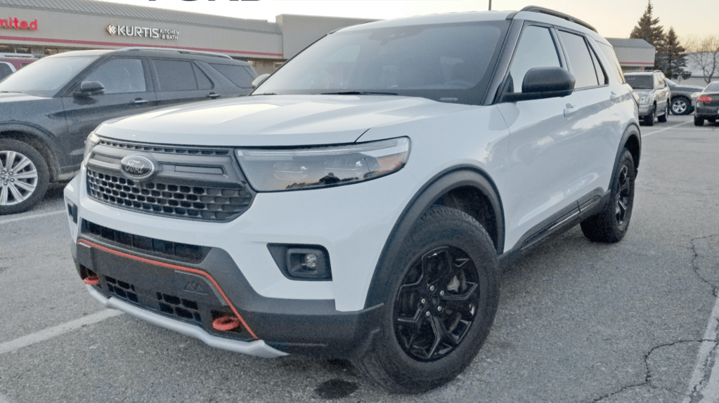 A spy shot of the 2022 Ford Explorer Timberline in a parking lot