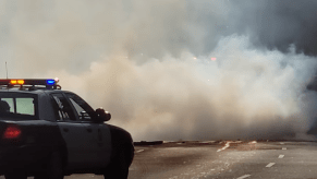 An image of a crashed Ford GT that got split in half in Beverly Hills.