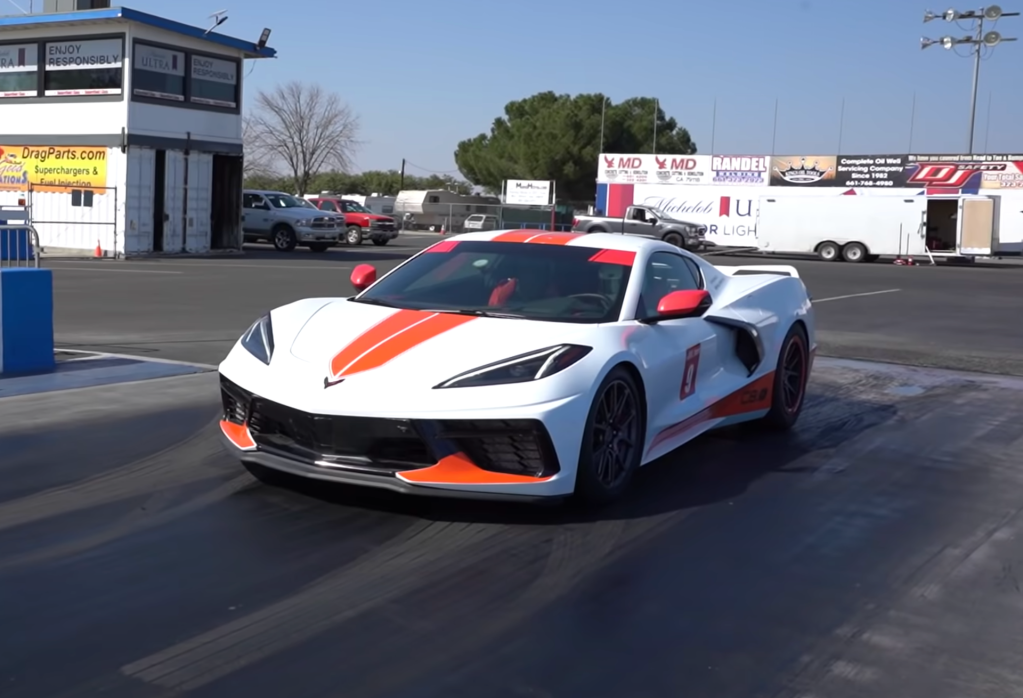 An image of a twin-turbo Chevrolet Corvette out on a racetrack.
