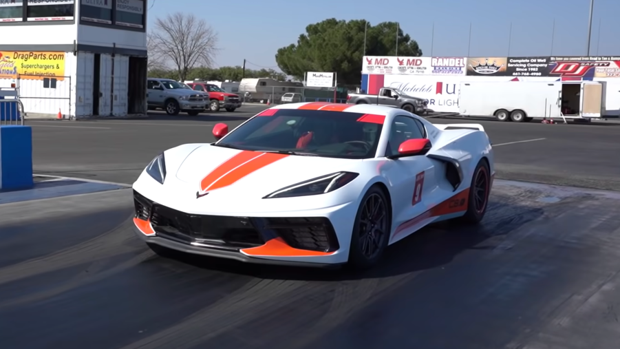 An image of a twin-turbo Chevrolet Corvette out on a racetrack.