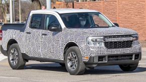 A 2022 Ford Maverick Prototype parked near building