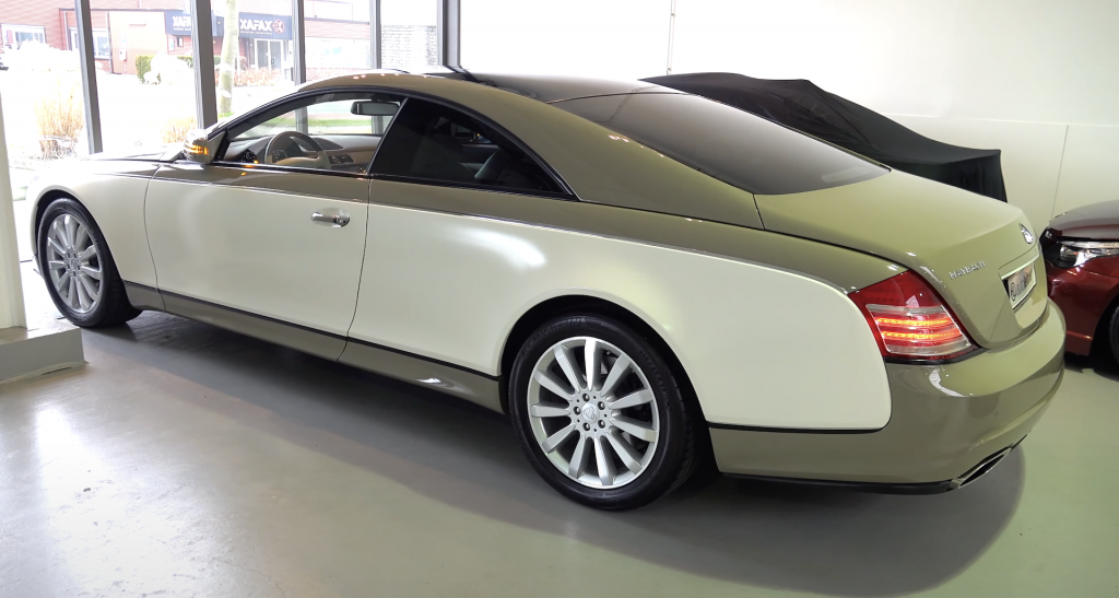 An image of a Maybach 57S Coupe parked inside of a showroom.