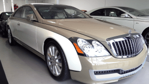 An image of a Maybach 57S Coupe parked inside of a showroom.