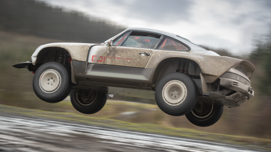 Singer ACS Porsche flying in jump