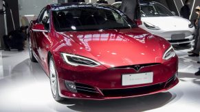 A Tesla Model S electric car is on display during 2020 Beijing International Automotive Exhibition
